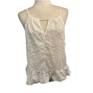 Caution To The Wind Eyelet  Peplum Hem Blouse Delicate Soft White Size Medium
